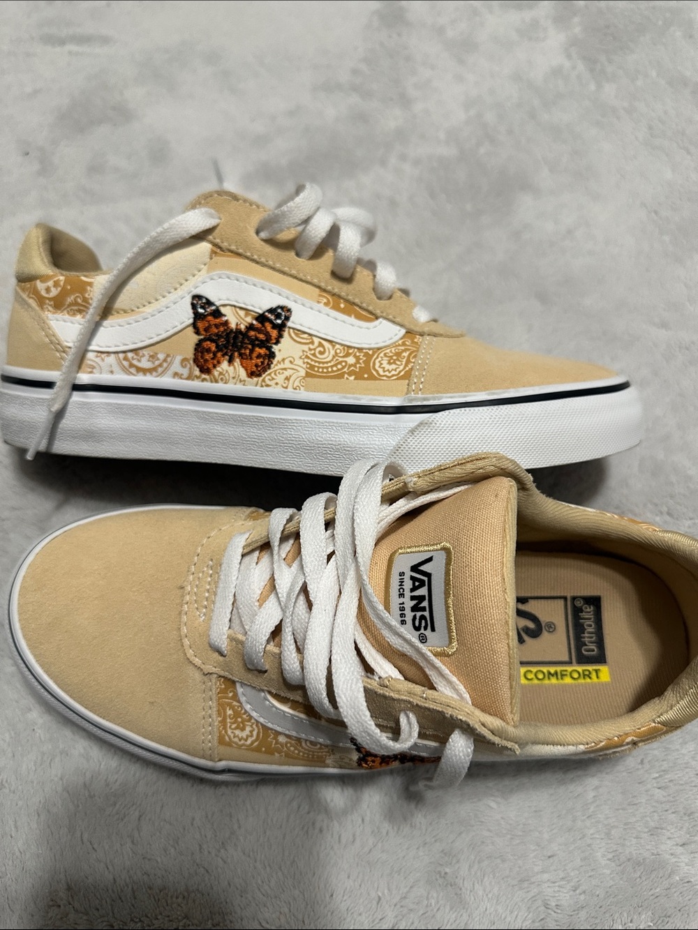 Vans Beige and White Old Skool Low-Top Sneakers